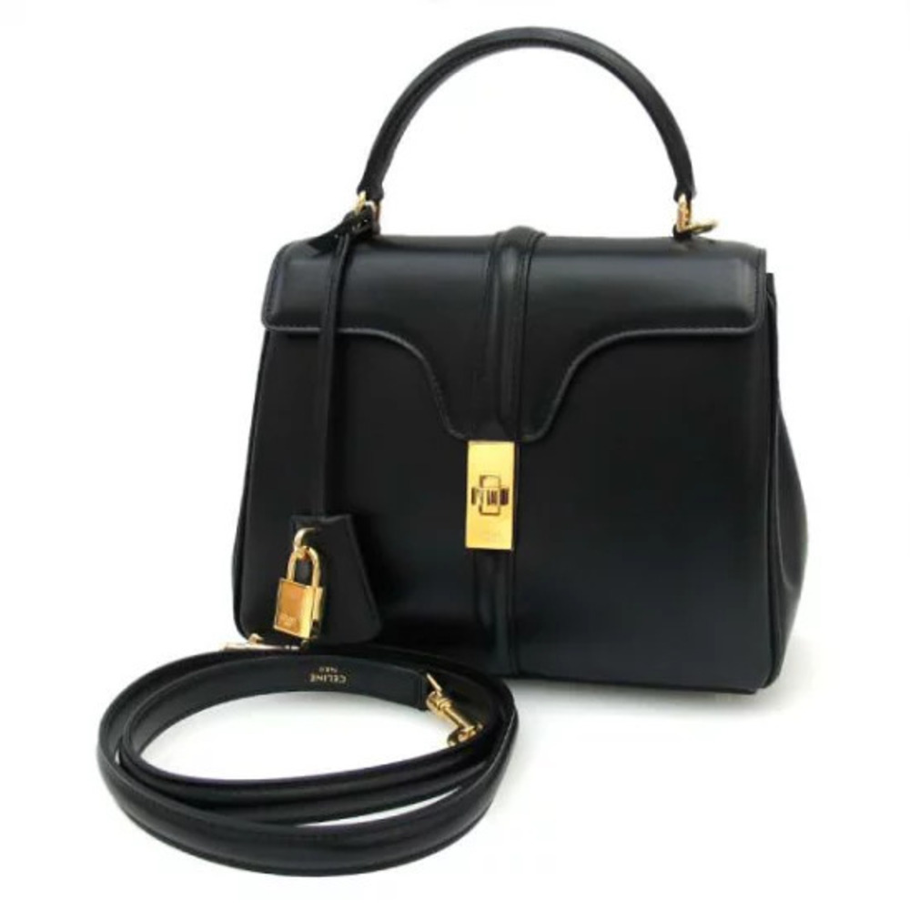Celine Seize 16 bag satinated calfskin signature Black